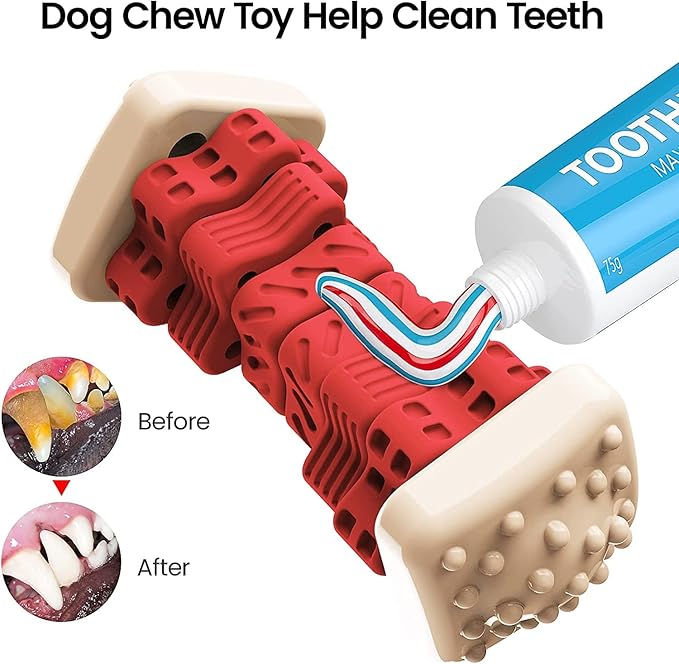 Dog Toys for Aggressive Chewers, Tough Dog Chew Toys, with Beef Flavor, Safe Rubber Indestructible, for Large Medium Small Dogs - Red