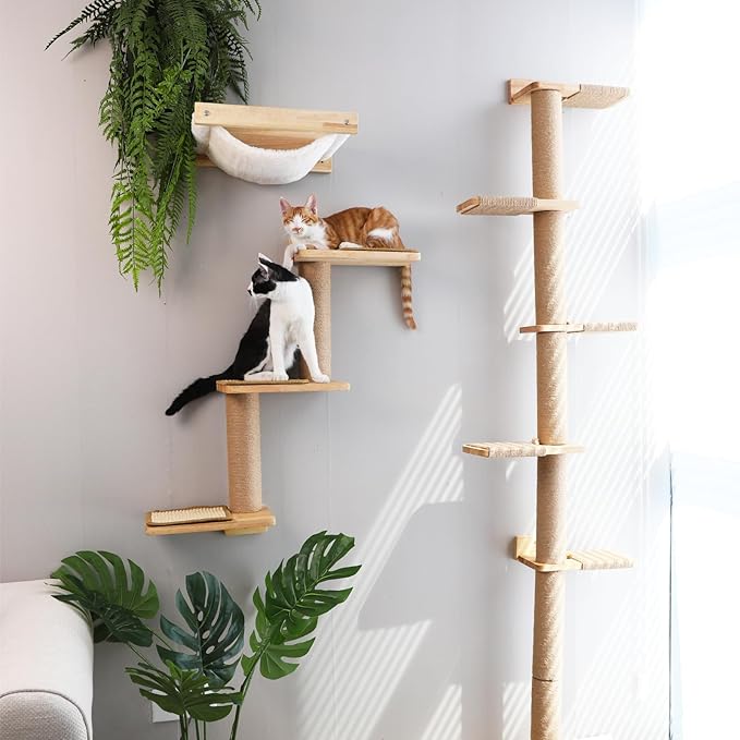 FUKUMARU Cat Wall Shelves, 3 in 1 Transformable Cats Scratching Post Wall Mounted, DIY Kitten Walls Jungle and Perch Platform Supplies, Suit for Climb, Play, Nap, Scratch