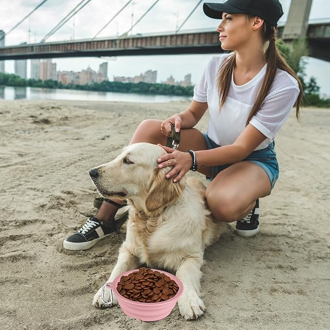 Kytely Collapsible Dog Bowls 2 Pack - X-Large 1500ml Portable Pet Food & Water Bowl for Travel, Hiking, Walking - Foldable Feeding Dish with Carabiner Clip - Lavender & Pink (Dogs/Cats)