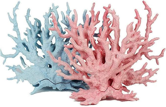 kathson Aquarium Coral Decor Pink and Blue Fake Coral Ornaments Artificial Plants Fish Tank Resin Decorations (2 Pack)
