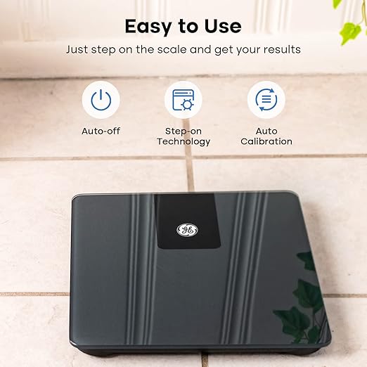 GE Bathroom Scale Body Weight: Digital BMI Weight Balance Scales Heavy Duty Measuring Device for People Accurate Bluetooth Weighing Electronic Weigh Machine, Black