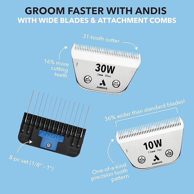 Andis 561465 ceramicEDGE #7FW Coarse Wide Blade, Small Animal and Pet Grooming, Detachable Replacement Blade, Long Lasting, Stainless Steel
