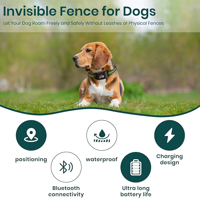 GPS Dog Electronic Fence, Wireless Training Collar- No Subscription Required, Customizable Boundaries via App 3280 FT, IPX7 Waterproof Rechargeable Collar, Smart Training Fence, Automatic Sleep/Wake