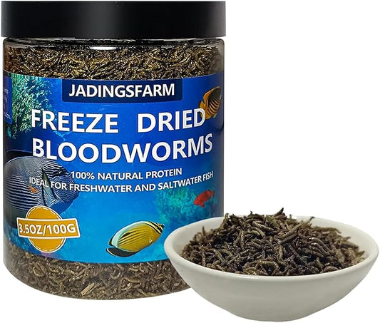 JADINGSFRAM Blood Worms Fish Food 3.5 oz, Freeze Dried Bloodworms for Fish, Bloodworms Fish Food for Freshwater Saltwater Tropical Fish Betta Cichlid Goldfish Guppy Turtle (3.5 OZ)