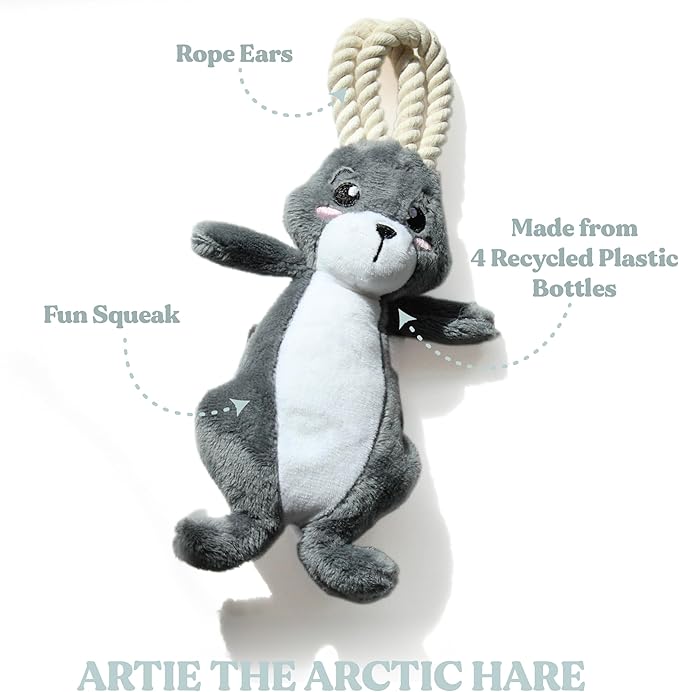 Arctic Collection Dog Toys | Jumbo Sized Artie The Arctic Hare | Cute, Durable, & Sustainable Plush Chew Toys for Dogs 50 lbs & up | Eco Friendly & 100% Recycled Materials