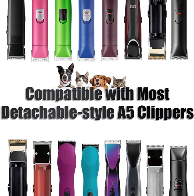 4 Pack Detachable Dog Grooming Steel Blades with Blade case Holder,Compatible with Andis,Oster A5,Wahl KM-10 Series,Cutting Length 1/16" to 3/8"(10+7FC+5FC+4FC-Black)