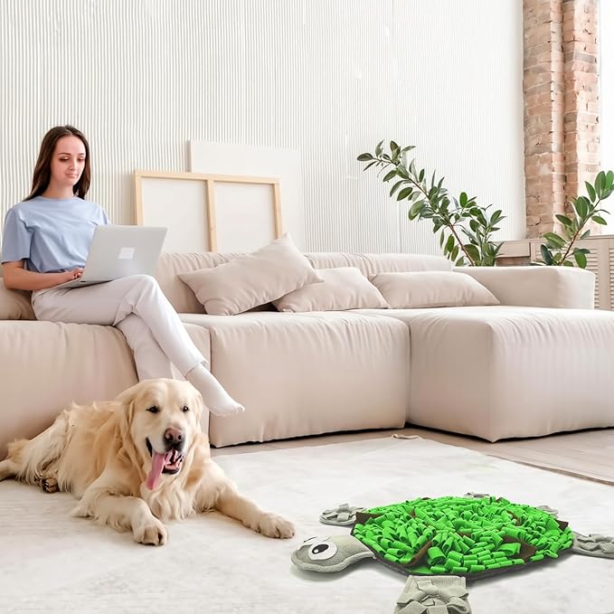 Snuffle Mat for Dogs, Tortoise-Themed Slow Feeder for Small/Middle/Large Breed, Durable Washable Portable Pet Feeding Mat, Nose Work Training Pad, Anxiety Relief & Mental Stimulation(M, Green)