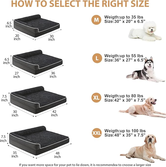 BFPETHOME Orthopedic Dog Beds for Large Dogs-Waterproof Sofa Dog Bed with Removable Washable Cover, Large Pet Bed with Waterproof Lining and Nonskid Bottom, Pet Bed for Dogs