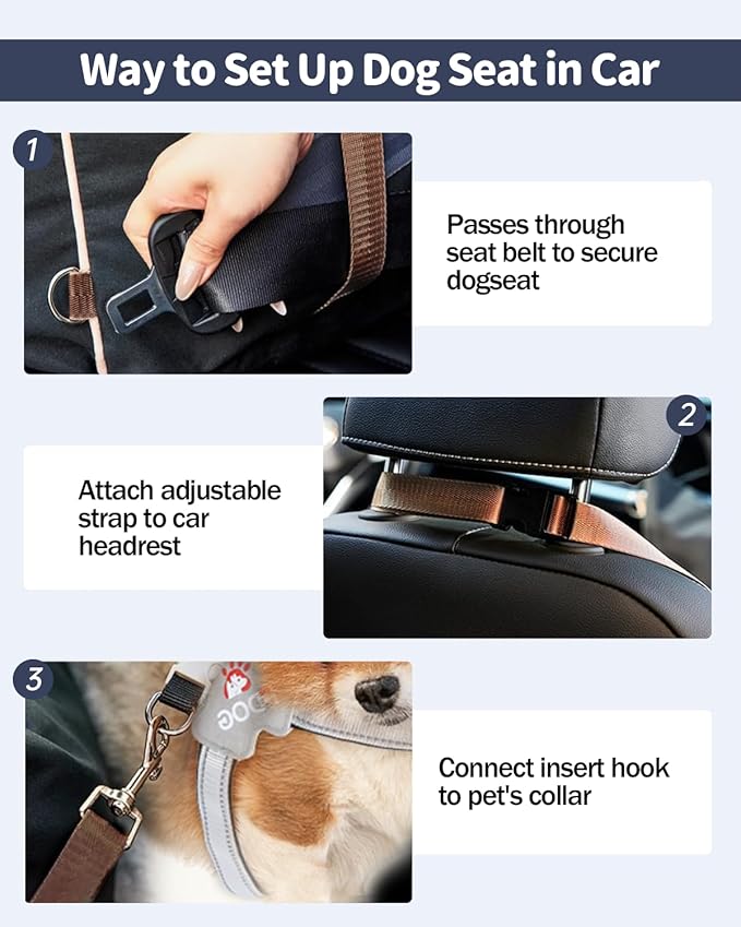 Dog Car Seat for Dogs - Waterproof Dog Booster Seat for Car with Storage Pockets, Clip-On Safety Leash and Soft Plush Cushion, Pet Travel Carrier Bed with Durable Belts up to 25 lbs (Brown, Medium)