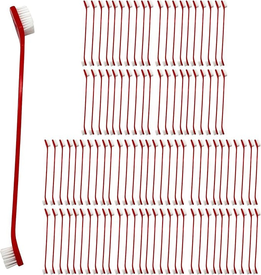 100Pcs Dog Toothbrush Dual Headed Puppy Tooth Brushing Kit Long Handle Soft Grooming Pet Dental Brushes Convenient Double Sided for Pets Cat Puppy Teeth Brush Cleaning Oral Care Supplies -Red