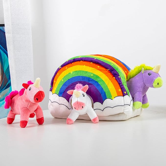 Hollypet Hide and Seek Squeaky Dog Toy, Designed Interactive Puzzle Plush Stuffed Puppy Toys, Unicorn