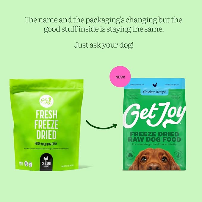 Get Joy Gut Health Fresh Freeze Dried Raw Meal, Chicken Recipe, 16 Ounce Bag, Dog Food for Dogs of All Breeds and Life Stages, PhD Animal Nutritionist Formulated, Made in USA