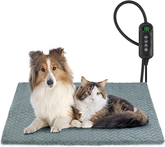 GASUR Heated Dog Bed, Waterproof Electric Dog Cat Heating Pad with Timer, Temperature Adjustable Heated Cat Bed for Winter, Auto Power-Off, Anti-bite Heating Pad for Dogs Cats-35''x24'', Large