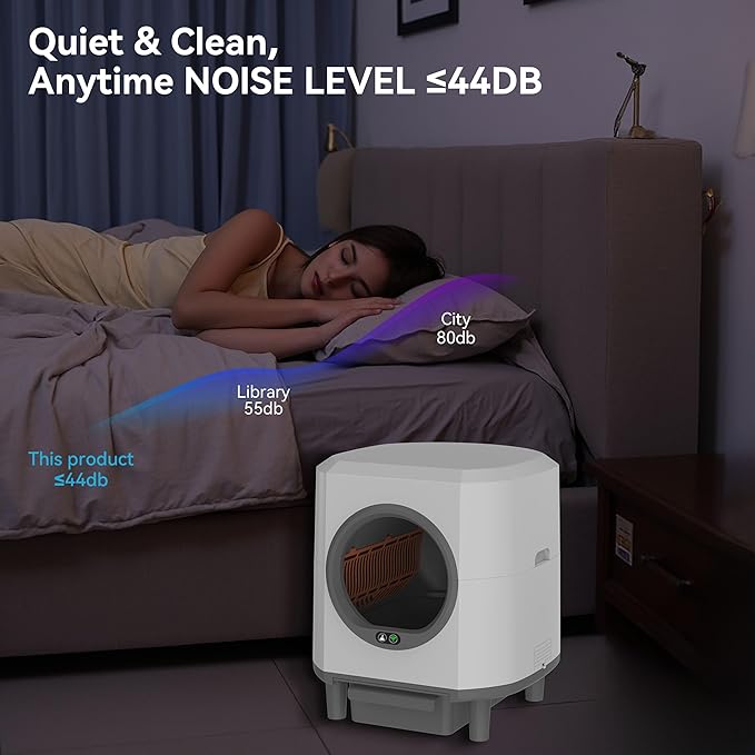 Self Cleaning Litter Box,90L Automatic Cat Litter Box Self Cleaning App-Controlled,Dual Safety Protection,1 Rolls Garbage Bags,White