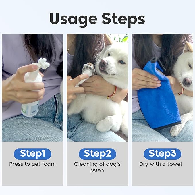 Paw Cleaner for Dogs and Cats, No-Rinse Foaming Cleanser, Unscented, and PH Balanced Paw Wash Magic Foam for Dogs Large Medium Small XL Breed