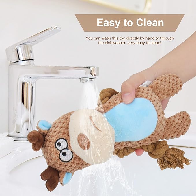 Dog Toys, Dog Squeaker Toys with Crinkle Paper, Stuffed Animal Dog Plush Chewing Toy, Cotton Rope Interactive Toys for Puppy, Small, Middle Dogs (Camel-Colored Elk)