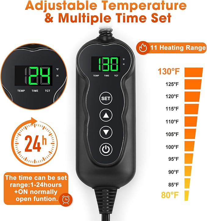 GASUR Heated Dog Bed, Waterproof Electric Dog Cat Heating Pad with Timer, Temperature Adjustable Heated Cat Bed for Winter, Auto Power-Off, Anti-bite Heating Pad for Dogs Cats-47''x28'', XLarge