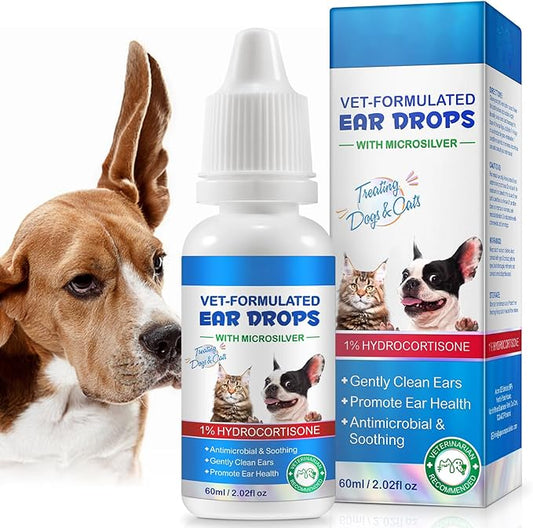 Ear Infection Treatment for Dog, Soothing Ear Cleaner Solution with 1% Hydrocortisone Relieve Itching & Redness for Cat &Dog Ear Infection Skin-Friendly Ingredients Supports Ear Health 2.02 Fl.Oz