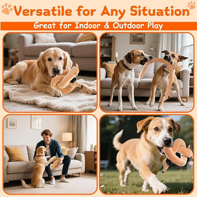 Squeaky Plush Dog Toy for Aggressive Chewer, Stuffed Animal Toy with Squeaker, Durable Interactive Puppy Chew Toy for Boredom, tug-of-war, Small Medium Large Breed(39.5“ Long Dog)