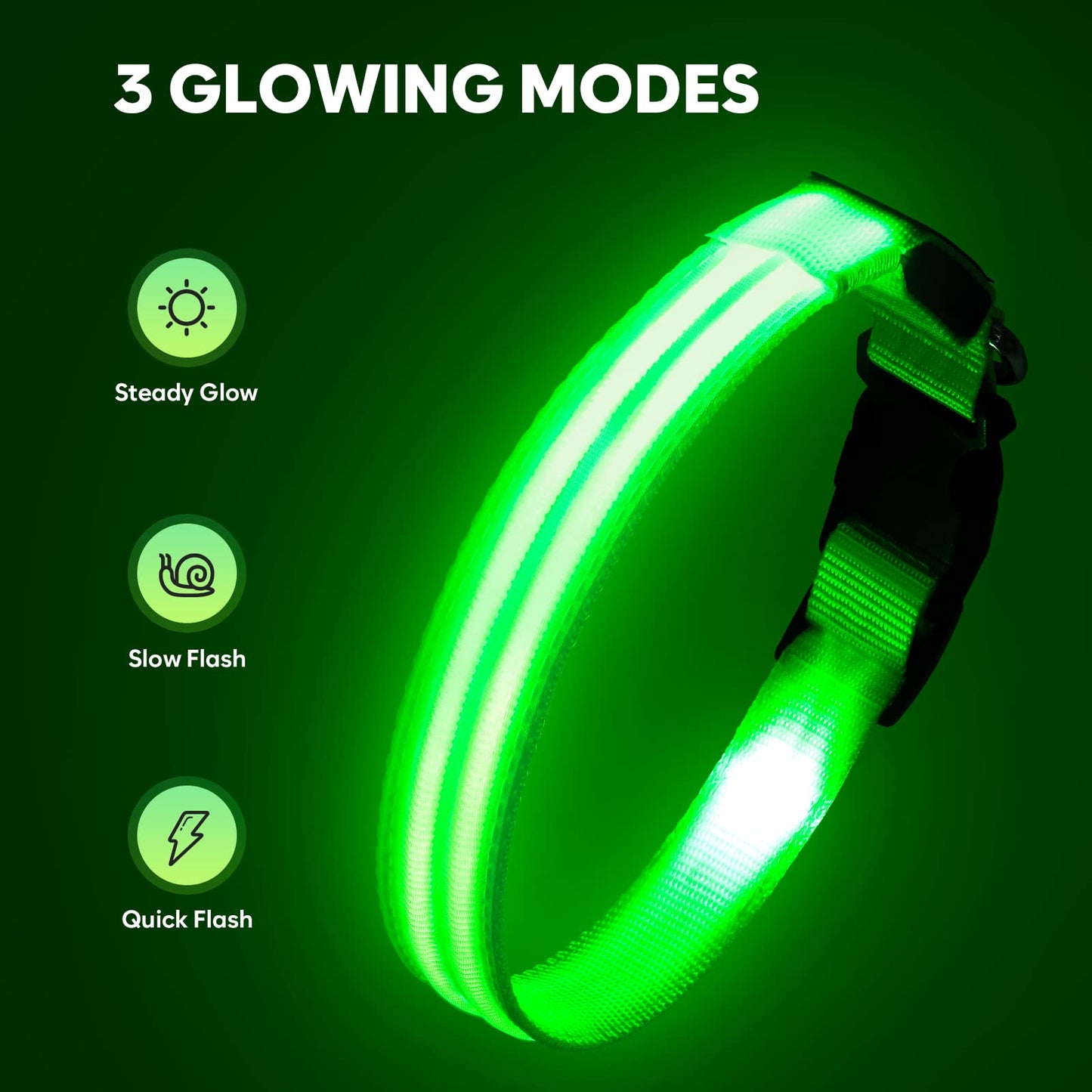 HIGO LED Dog Collar - Rechargeable Light Up Dog Collars Glow in The Dark, Flashing Dog Lights for Night Walking (Small, Green)