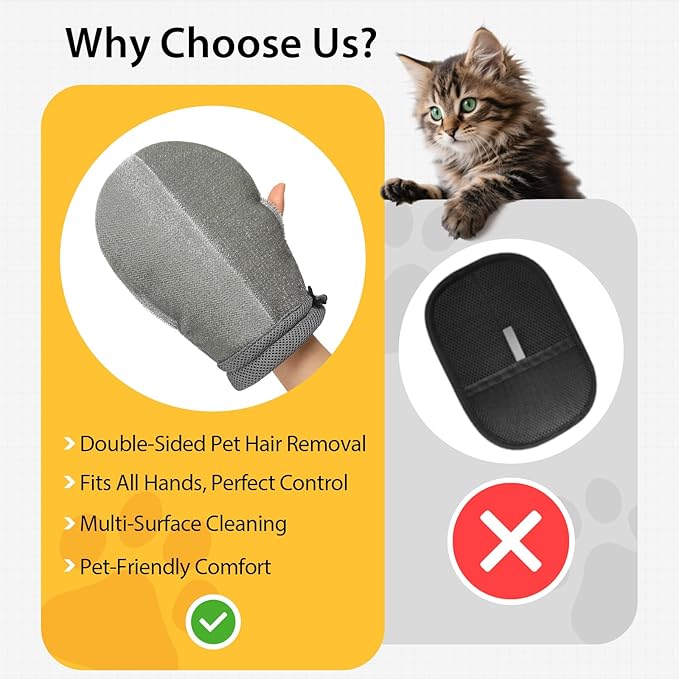 LIANZIMAU Double Sided Pet Hair Removal Glove for Dog Cat Electrostatic Gloves Pet Hair for Furniture Clothes Sofa - Reusable with Thumb Holes and Adjustable Cuff-1 PCS