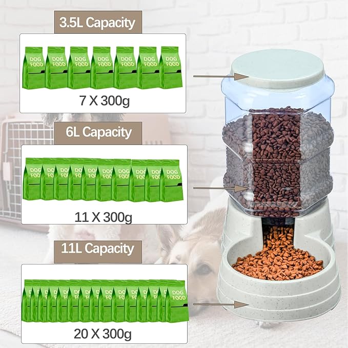 Gravity Automatic Pet Feeder for Large Breeds,6L Dog Food Feeder Dispenser with Detachable Top Lid,Large Capacity Dry Food Storage Bowl for Pet