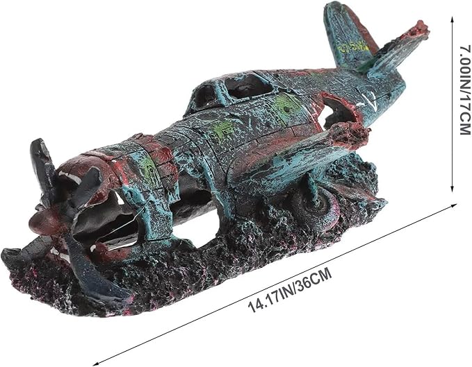 Fish Tank Decoration Fighter Vintage Airplane Ruins Submarine Landscape Fish Shrimp Shelter Cave Hideout Resin Aquarium Decor Turtle Tank Decoration