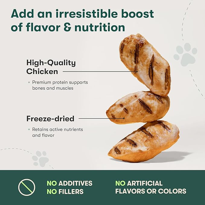 Jinx Chicken Dog Food Topper, Flavor Boosting Meal Topper with Freeze-Dried, Cage-Free Chicken, No Fillers, for All Lifestages, 3oz, 6 Pack