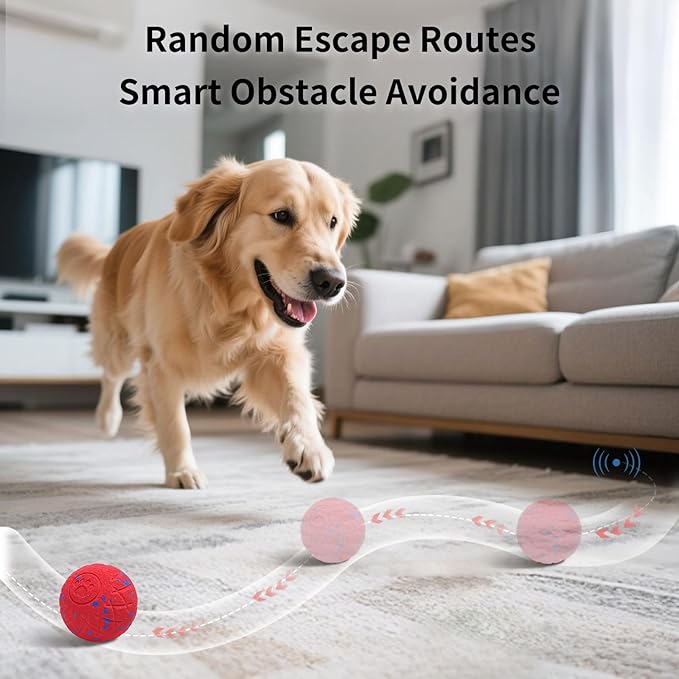 SCHITEC Interactive Dog Toys Ball Smart Automatic Bouncing Moving Rolling Vibrating Ball Motorized Pet Chase Toys for High Energy Medium Large Dogs (Red)