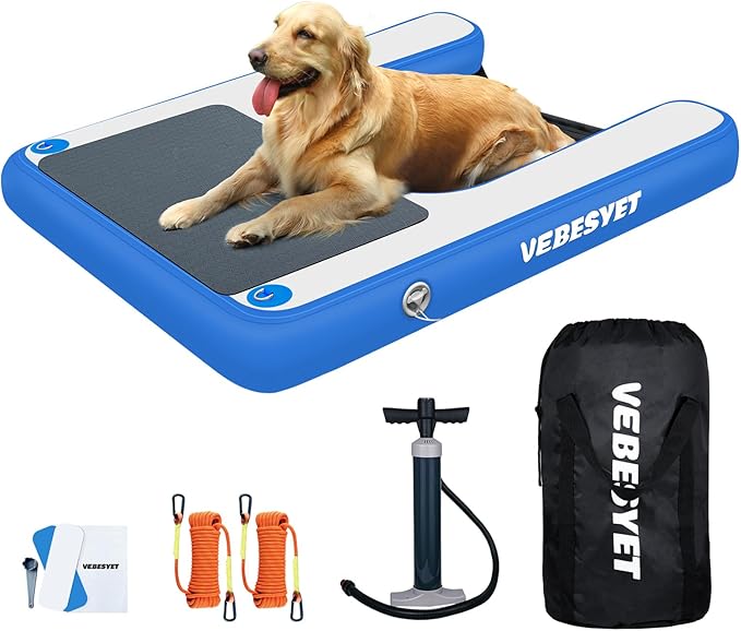 Inflatable Dog Water Ramp, 5FT Dog Floats Ramp Ladder for Pools, Boats, Docks, Sea and Lake, Non-Slip EVA Pool Ladder Platform for Pets Up to 220LBS