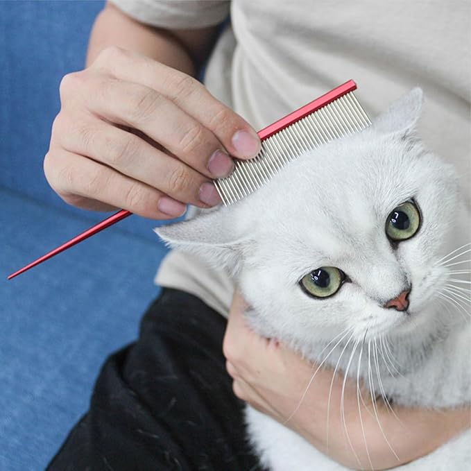 Grooming Comb with Rounded Ends - Rat Tail Design for Dematting and Hairstyling Cats & Dogs, Float Hair Removal