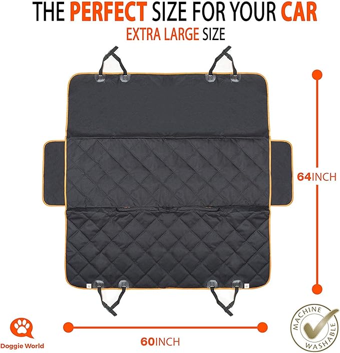 Doggie World Dog Car Seat Cover for Back Seat for XL Cars, SUVs & Trucks - Durable Car Cover Protector for Dogs, Nonslip Backseat Dog Hammock, Waterproof Scratchproof Protection Against Dirt, Pet Fur