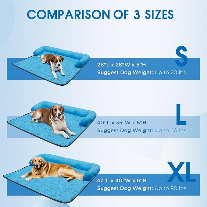 Large Cooling Dog Bed & Mat for Dogs | Machine Washable, Waterproof & Non-Slip Blanket Cover | Portable for Couch, Car, Floor & Travel (No Gel), L-40 x 35 inch
