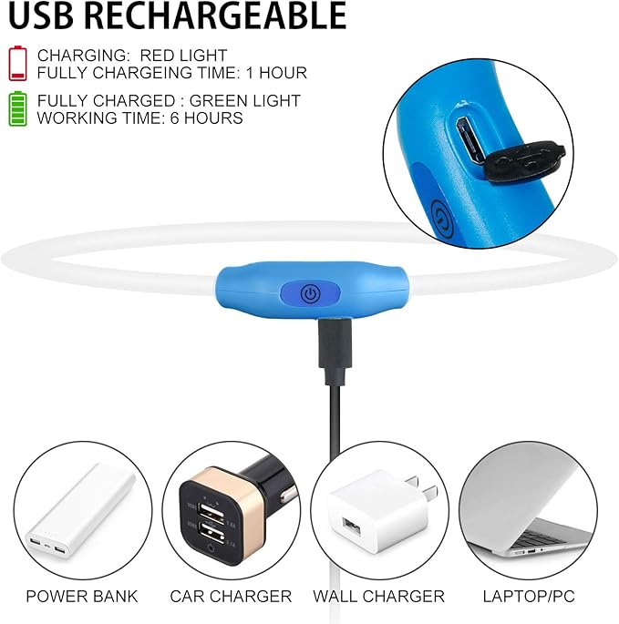 2-Pack LED Dog Collar, Light Up Dog Collars,Rechargeable Dog Lights for Night Walking，Universal, Reusable Safety Necklace for Small Medium Large Dogs Green&Blue