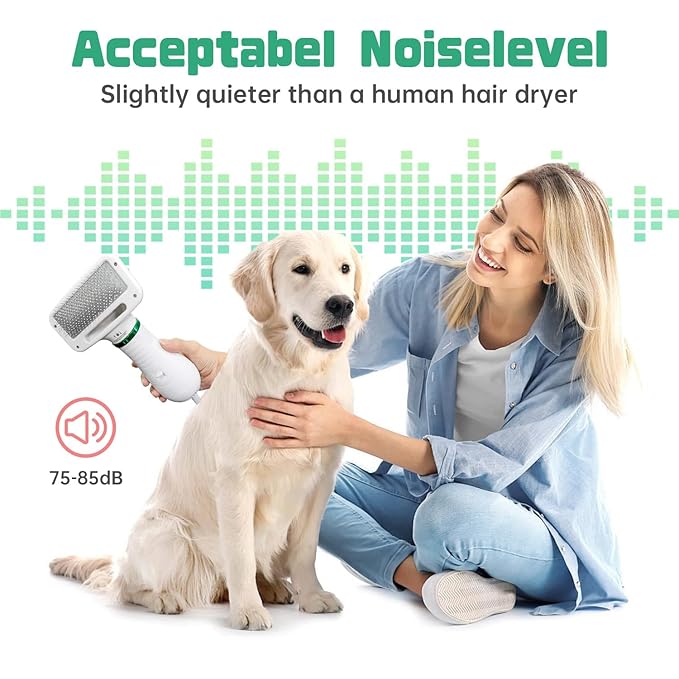 Dog Hair Dryer, 2-in-1 Dog Blow Dryer with Slicker Brush, 300W Pet Hair Dryer for Small and Medium-Sized Dogs and Cats, Dog Grooming Dryer Portable ＆ Adjustable Temperature