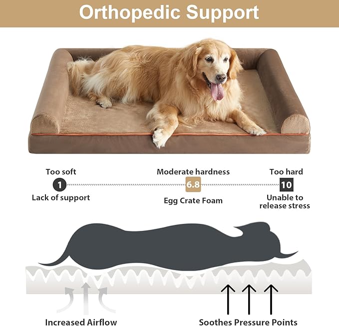 BFPETHOME Extra Large Dog Bed, Washable, Large Dog Bed with Removable Cover, Waterproof Lining and Non-Slip Bottom,Egg-Crate Foam Pet Sofa Bed