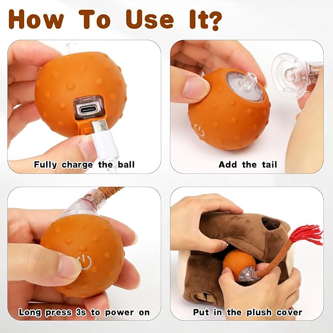 Interactive Cat Toys for Indoor Cats,Hide n Seek Automatic Cat Ball in Plush Burrow,Mouse Squeaky for Stimulating, Rechargeable, Motion Activated,Pop Play Cat Puzzle Toy