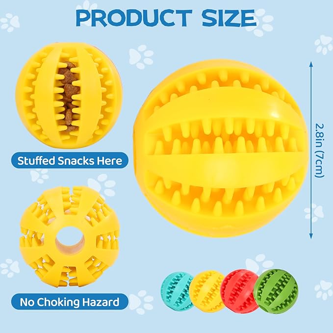 4 Pack Dog Puzzle Teething Chew Toy Balls Interactive Dog Toys for Treat Dispensing Durable Dog Ball for Puppy Tooth Cleaning