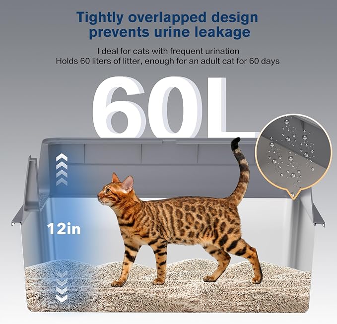 Stainless Steel Litter Box , 28"L*20"W*12"H XXL Extra Large Litter Boxes with lid ,Metal Litter Box with Hight Sides for Big Cats& Multiple Cats,Never Absorbs Odors, Anti-Urine Leakage, Easy Cleaning