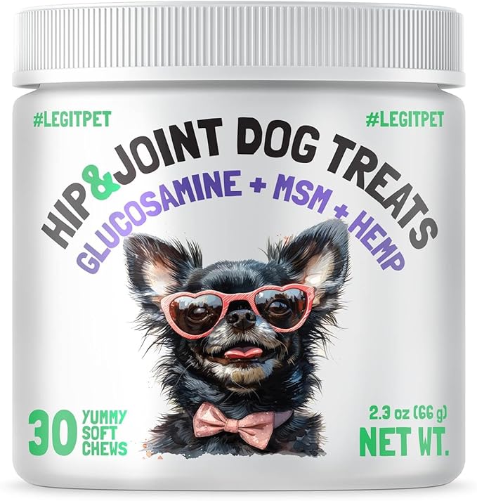 Hemp Hip & Joint Supplement for Dogs Soft Chews Made in USA Functional Glucosamine for Dogs Chondroitin MSM Turmeric Hemp Seed Oil Natural Pain Relief Mobility Advanced Joint 30 Treats