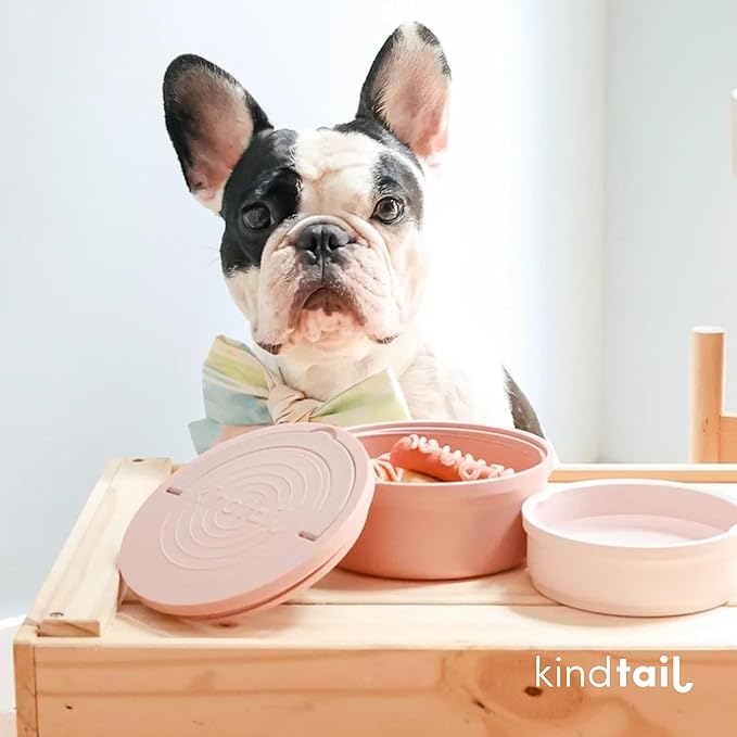 KindTail Dog Travel Bowls - Set of 2 Portable Pet Food & Water Dishes with Lid & Handle - Each Nesting Container Includes a Non-Slip Silicone Base - Microwave & Dishwasher Safe - BPA & Toxin-Free