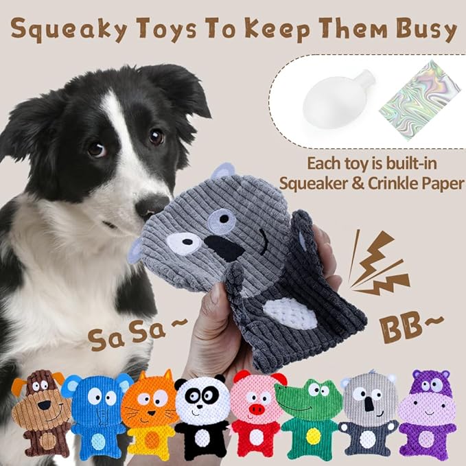 No Stuffing Dog Squeaky Toys, 8 Pack Stuffless Dog Chew Toys, Tough Soft Plush Crinkle Toys, Pet Supplies Durable Puppy Teething Interactive to Keep Them Busy for Small Medium Breeds