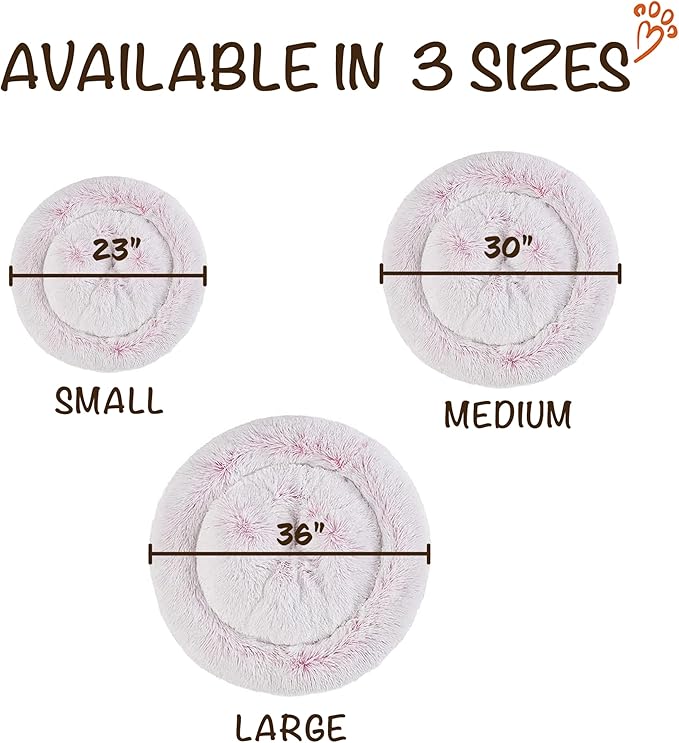 Friends Forever Donut Dog Bed Faux Fur Fluffy Calming Sofa For Medium Dogs, Soft & Plush Anti Anxiety Pet Couch For Dogs, Machine Washable Coco Pet Bed with Non-Slip Bottom, 30"x30"x7" Pink