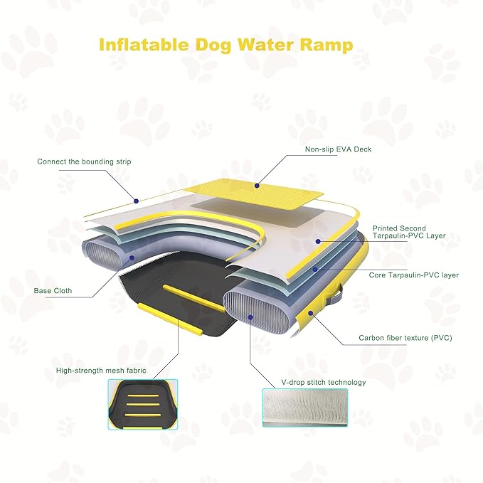 HEYLIFE Inflatable Dog Water Ramp Pool Ladder for Boats Docks Raft Swimming Pools Pet Stairs Floating Sports Platform Yellow 4ft x 3ft x 4in