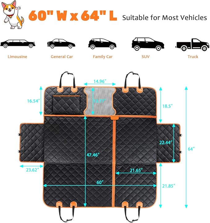URPOWER 6-in-1 Dog Car Seat Cover for Back Seat, Waterproof Dog Car Hammock with Mesh Window, Non-Slip Pet Backseat Protector for Cars, Trucks and SUVs