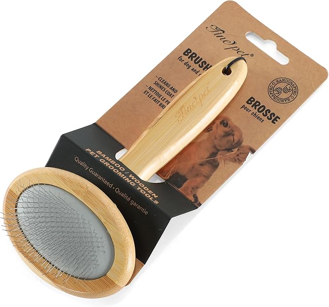 Wooden Dog Slicker Brush for Puppies Deshedding and Hair Removal for Long Haired Pets S