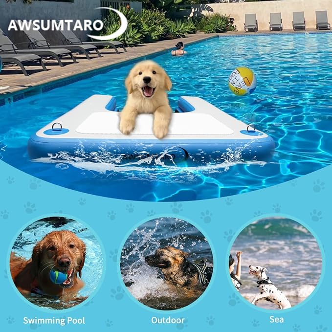 Inflatable Dock, Load-Bearing 200 pounds, Dog pet ramp, Suitable for Swimming Pools, Boat Docks, Lakes, Beach use Water Sports Platform.