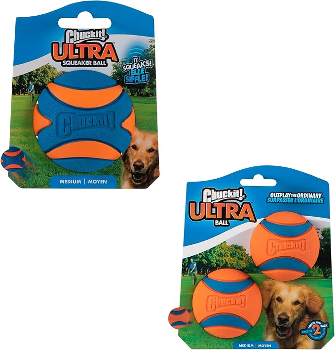 Chuckit! Ultra Ball Dog Toy - Medium Bouncy Fetch Balls for Dogs 20-60 lbs - Made from Durable Rubber - Floating Water Pet Toys - Size Medium - 2.5-inch Diameter - Pack of 3