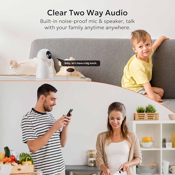 owltron Indoor Security Camera 2K, 360° Cameras for Home Security with Motion Detection, 2.4G WiFi for Pet/Baby/Nanny Cam with Night Vision, Siren Alarm & 2-Way Audio, Compatible with Alexa