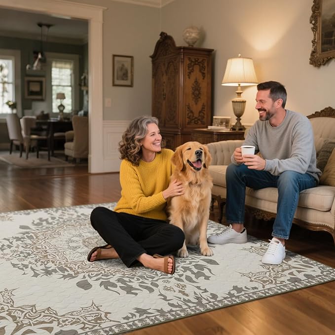 FXW Washable Pee Pads for Dogs, Puppy Pads with Super Absorbent, Specifically Designed for FXW Rollick/Homeplus 24 inch 6 Panels Dog Pen, 63" × 39" Rectangle, Boho, 1 Pack